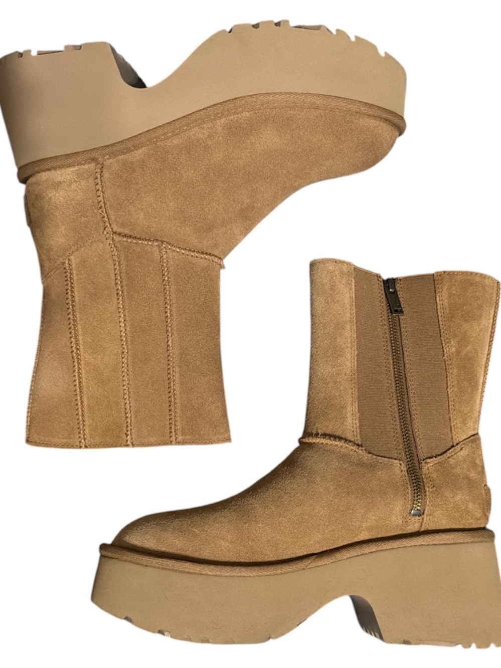 UGG Tan Suede Platform Mid-Calf Boots